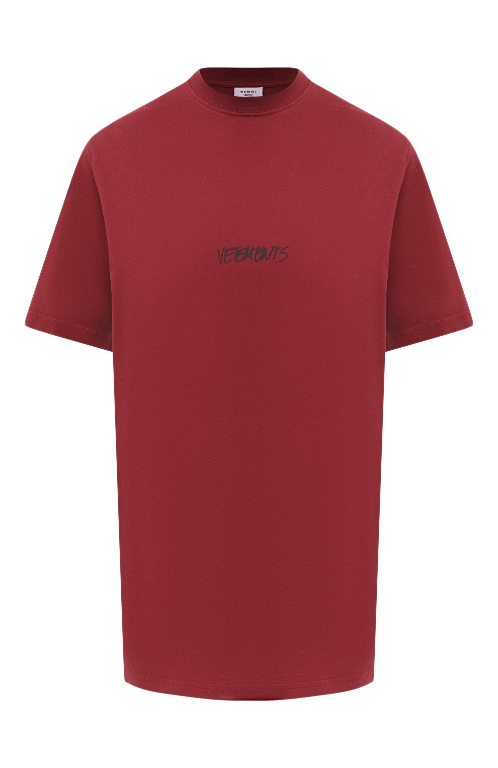 Хлопковая футболка VETEMENTS бордового цвета по цене 35950 руб., арт. UAH21TR619 1600/W, фото 1 Хлопковая футболка VETEMENTS, арт. UAH21TR619 1600/W, фото 1