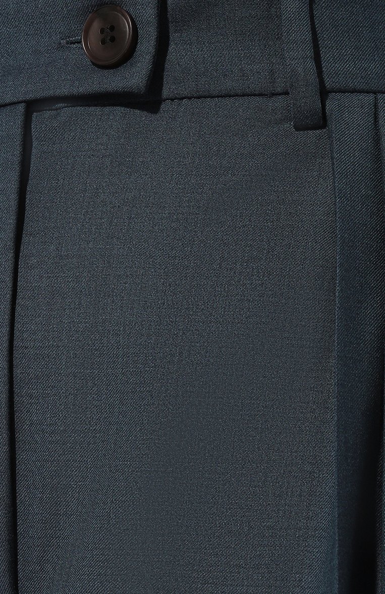 Женские шерстяные брюки LESYANEBO темно-бирюзового цвета, арт. SS24/H-434/Zig | Фото 5 (Длина (брюки, джинсы): Удлиненные; Силуэт Ж (брюки и джинсы): Широкие; Материал внешний: Шерсть; Женское Кросс-КТ: Брюки-одежда; Материал сплава: Проставлено; Стили: Классический; Случай: Формальный; Драгоценные камни: Проставлено; Материал подклада: Вискоза)