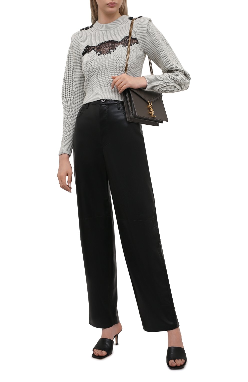 Свитер из хлопка и шерсти SELF-PORTRAIT светло-зеленого цвета по цене 39300 руб., арт. PF21-001, фото 2 Свитер из хлопка и шерсти SELF-PORTRAIT, арт. PF21-001, фото 2