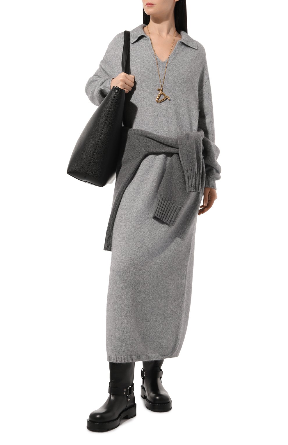 Платье из шерсти и вискозы LESYANEBO серого цвета по цене 54000 руб., арт. FW23/KNIT0011, фото 2 Платье из шерсти и вискозы LESYANEBO, арт. FW23/KNIT0011, фото 2