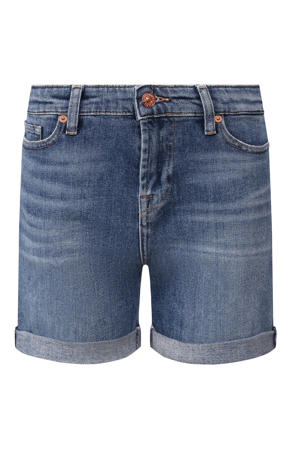 Джинсовые шорты 7 FOR ALL MANKIND синего цвета по цене 11650 руб., арт. JSWUA500MI, фото 1 Джинсовые шорты 7 FOR ALL MANKIND, арт. JSWUA500MI, фото 1