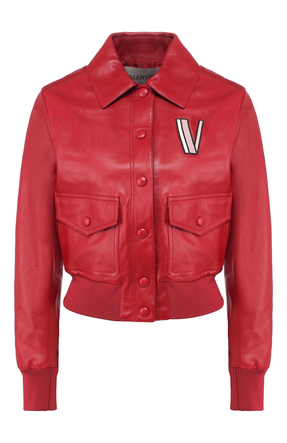 Кожаный бомбер VALENTINO красного цвета по цене 363000 руб., арт. TB3NA05H1AW, фото 1 Кожаный бомбер VALENTINO, арт. TB3NA05H1AW, фото 1
