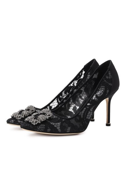 Женские текстильные туфли hangisi 90 MANOLO BLAHNIK черного цвета, арт. 9XX-0697/LAC | Фото 1 (Автоматизация ТО: Проставлено; Каблук высота: Высокий; Материал внутренний: Натуральная кожа; Материал внешний: Текстиль; Автоматизация состава: Проставлено; Подошва: Плоская)