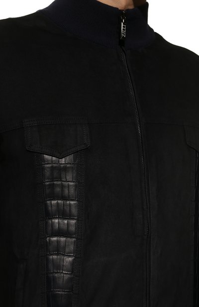 Шерстяной кардиган с отделкой из кожи аллигатора ZILLI темно-синего цвета по цене 657500 руб., арт. MBQ-BL195-EXCL1/ML01/AMIS, фото 5 Шерстяной кардиган с отделкой из кожи аллигатора ZILLI, арт. MBQ-BL195-EXCL1/ML01/AMIS, фото 5