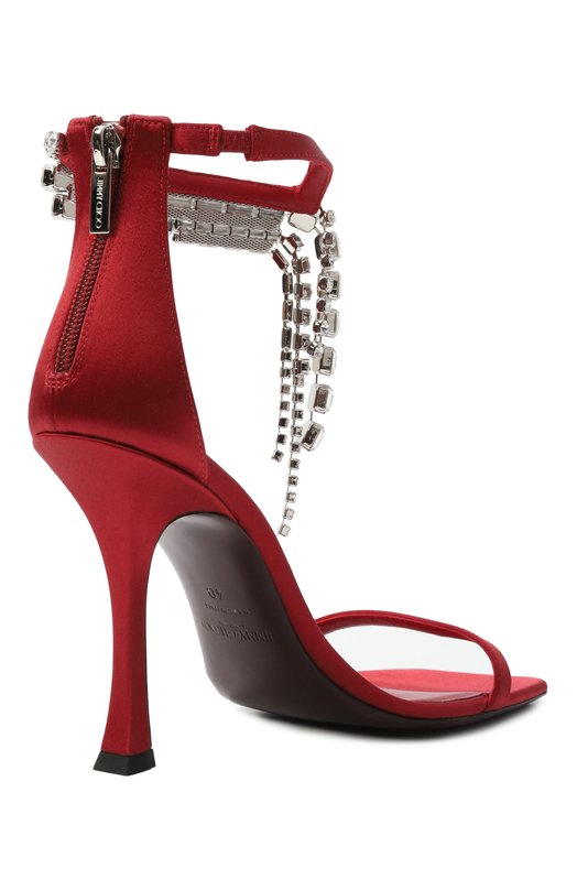 Текстильные босоножки Verity 100 Jimmy Choo VERITYSANDAL100SAT Красный  VERITYSANDAL100SAT Фото 5