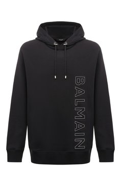 Мужской хлопковое худи BALMAIN темно-серого цвета, ар�т. BH0JT046BC22 | Фото 1 (Рукава: Длинные; Длина (для топов): Стандартные; Принт: С принтом; Мужское Кросс-КТ: Худи-одежда; Материал сплава: Проставлено; Материал внешний: Хлопок; Драгоценные камни: Проставлено; Стили: Кэжуэл)