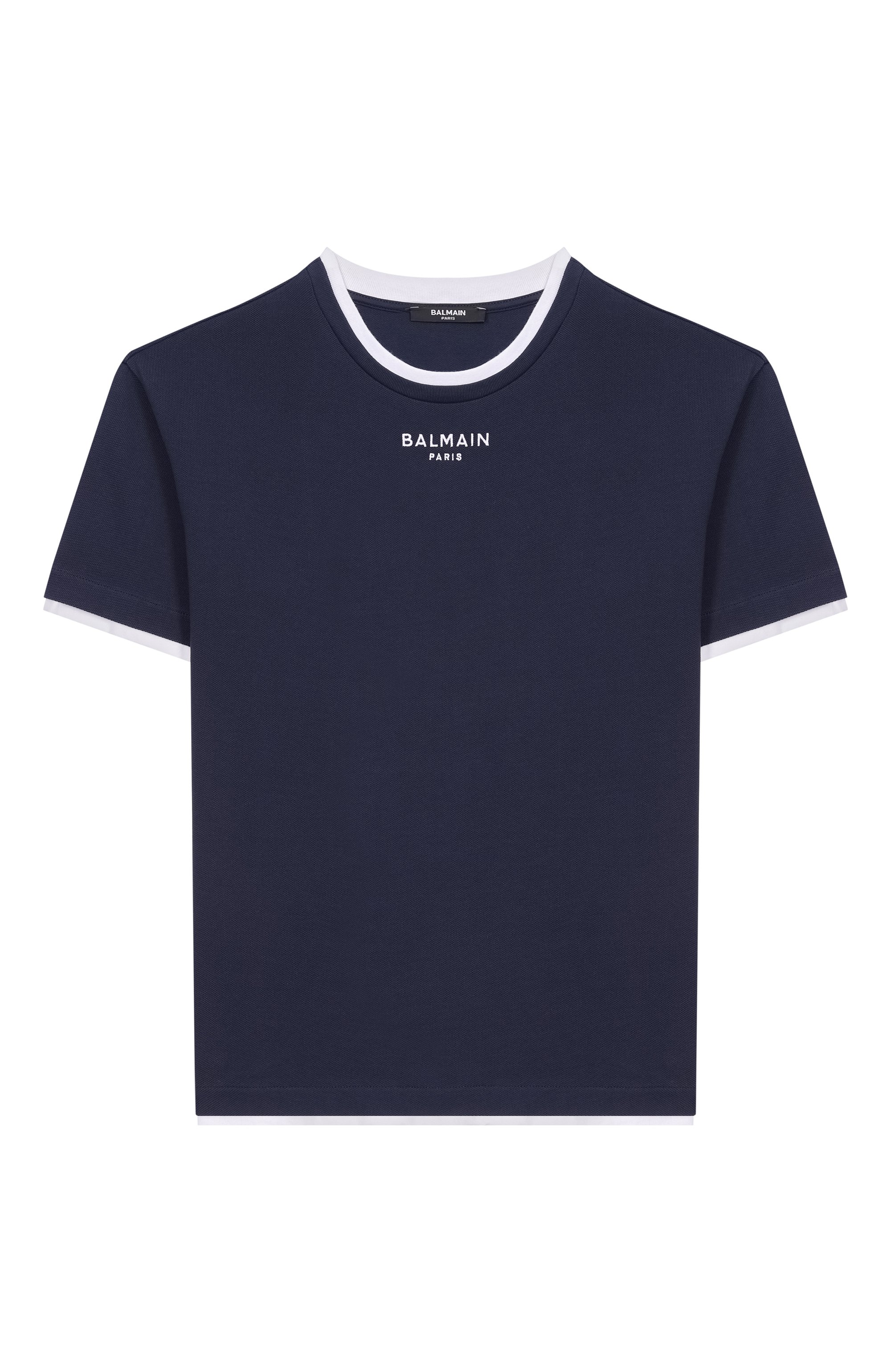 Хлопковая футболка BALMAIN темно-синего цвета по цене 20900 руб., арт. BY8Q31, фото 1 Хлопковая футболка BALMAIN, арт. BY8Q31, фото 1