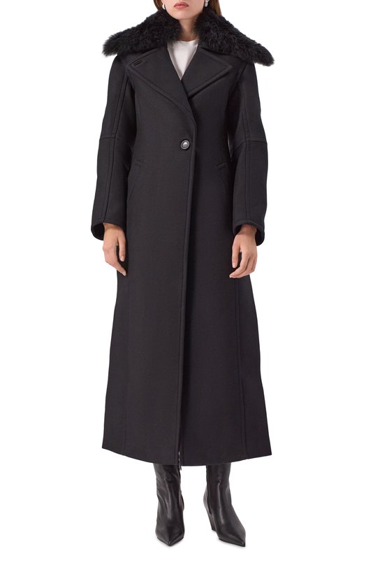 Шерстяное пальто с отделкой из овчины Blumarine 2S099W_SET Чёрный  2S099W_SET Фото 6