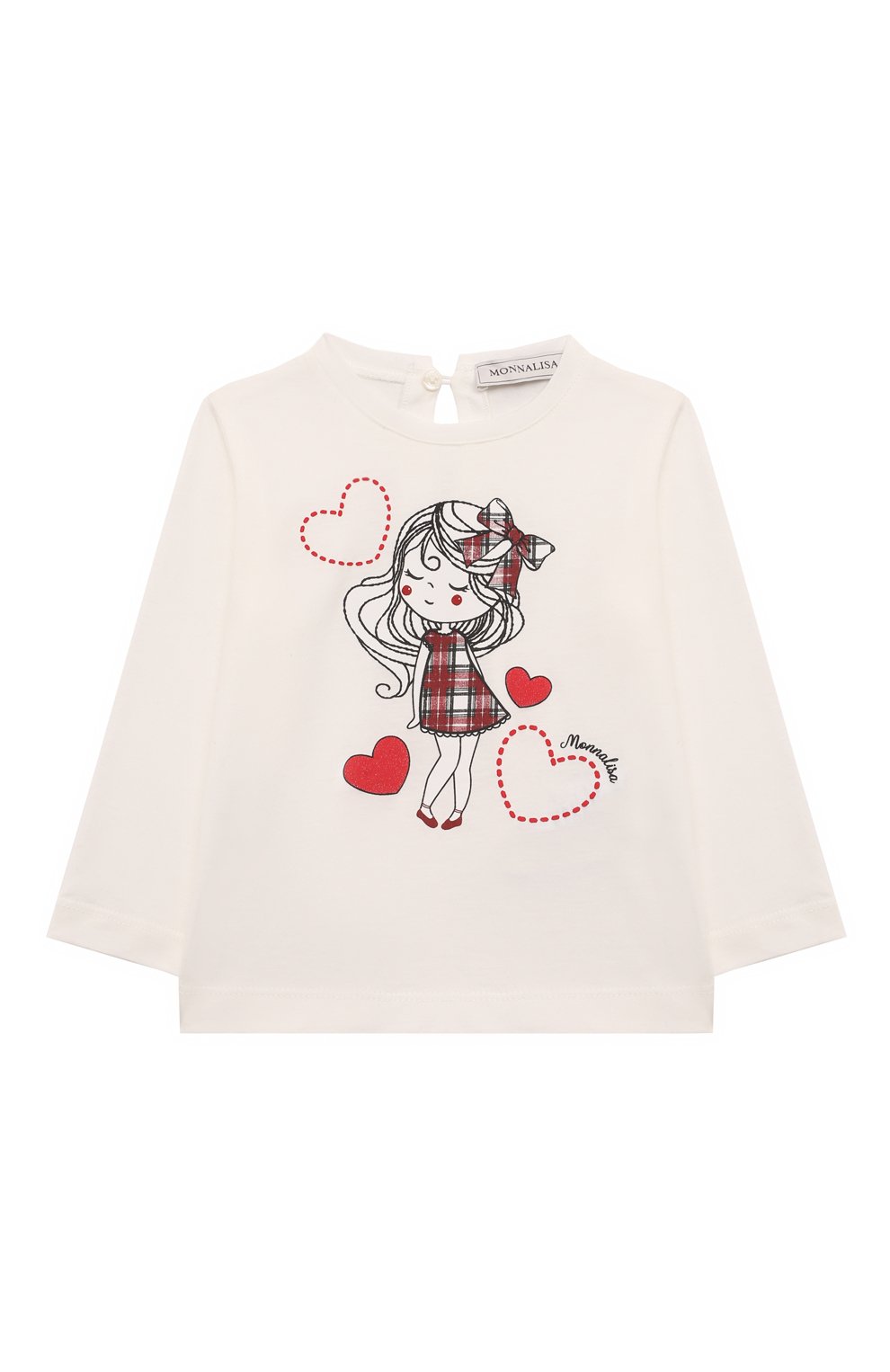 Хлопковый лонгслив MONNALISA молочного цвета по цене 6900 руб., арт. 31D624., фото 1 Хлопковый лонгслив MONNALISA, арт. 31D624., фото 1