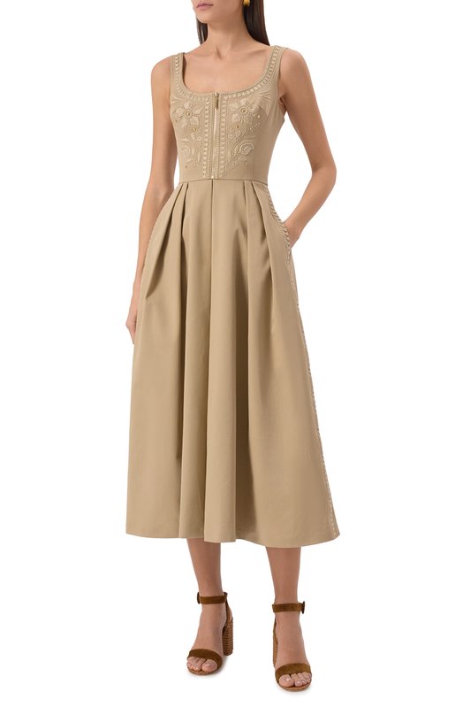 Хлопковое платье Elie Saab D0558ES25 Бежевый  D0558ES25 Фото 3
