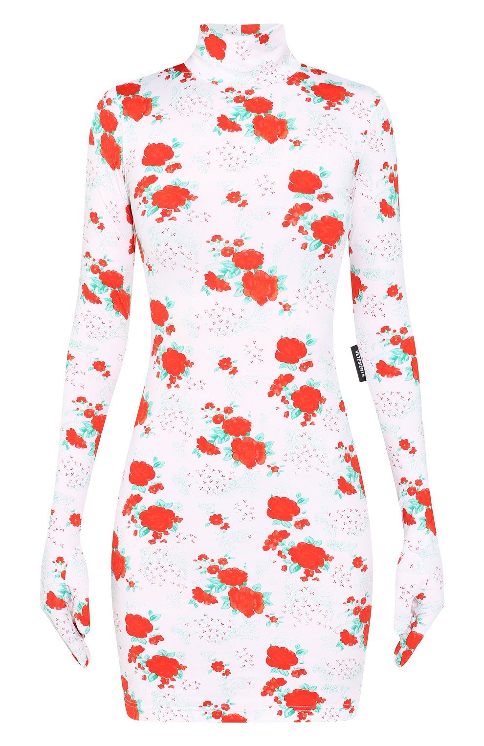 Платье с принтом VETEMENTS белого цвета по цене 65750 руб., арт. SS20DR294 2613/W/RED/WHITE FL0WERS, фото 1 Платье с принтом VETEMENTS, арт. SS20DR294 2613/W/RED/WHITE FL0WERS, фото 1