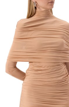 Женское платье из вискозы MUGLER бежевого цвета, арт. 25P3R016356011 | Фото 5 (Материал внешний: Вискоза; Длина Ж (юбки, платья, шорты): Миди; Рукава: Длинные; Женское Кросс-КТ: Платье-одежда; Стили: Кэжуэл; Случай: Повседневный)