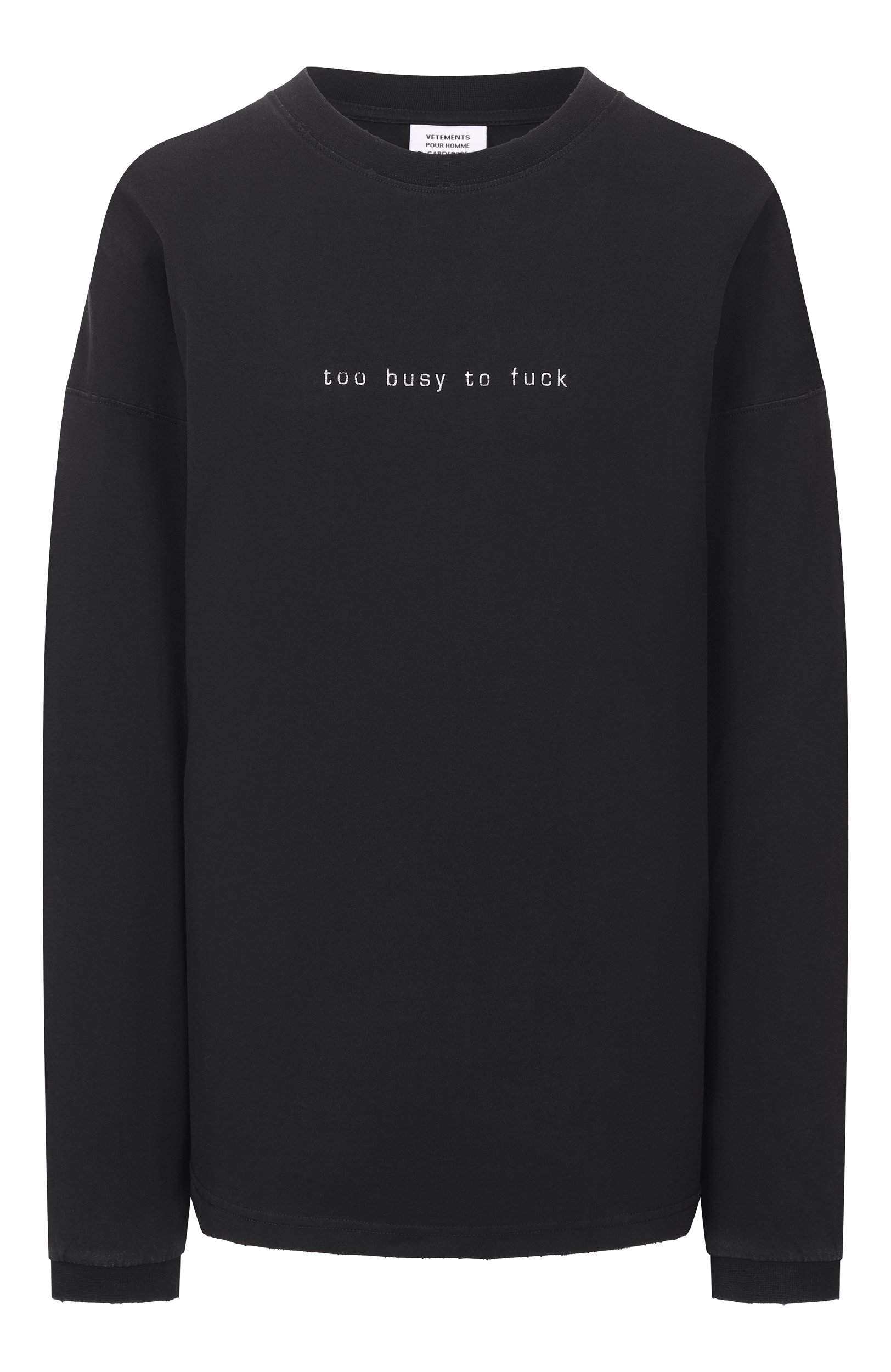 Хлопковый лонгслив VETEMENTS черного цвета по цене 81800 руб., арт. MH27LS198B, фото 1 Хлопковый лонгслив VETEMENTS, арт. MH27LS198B, фото 1