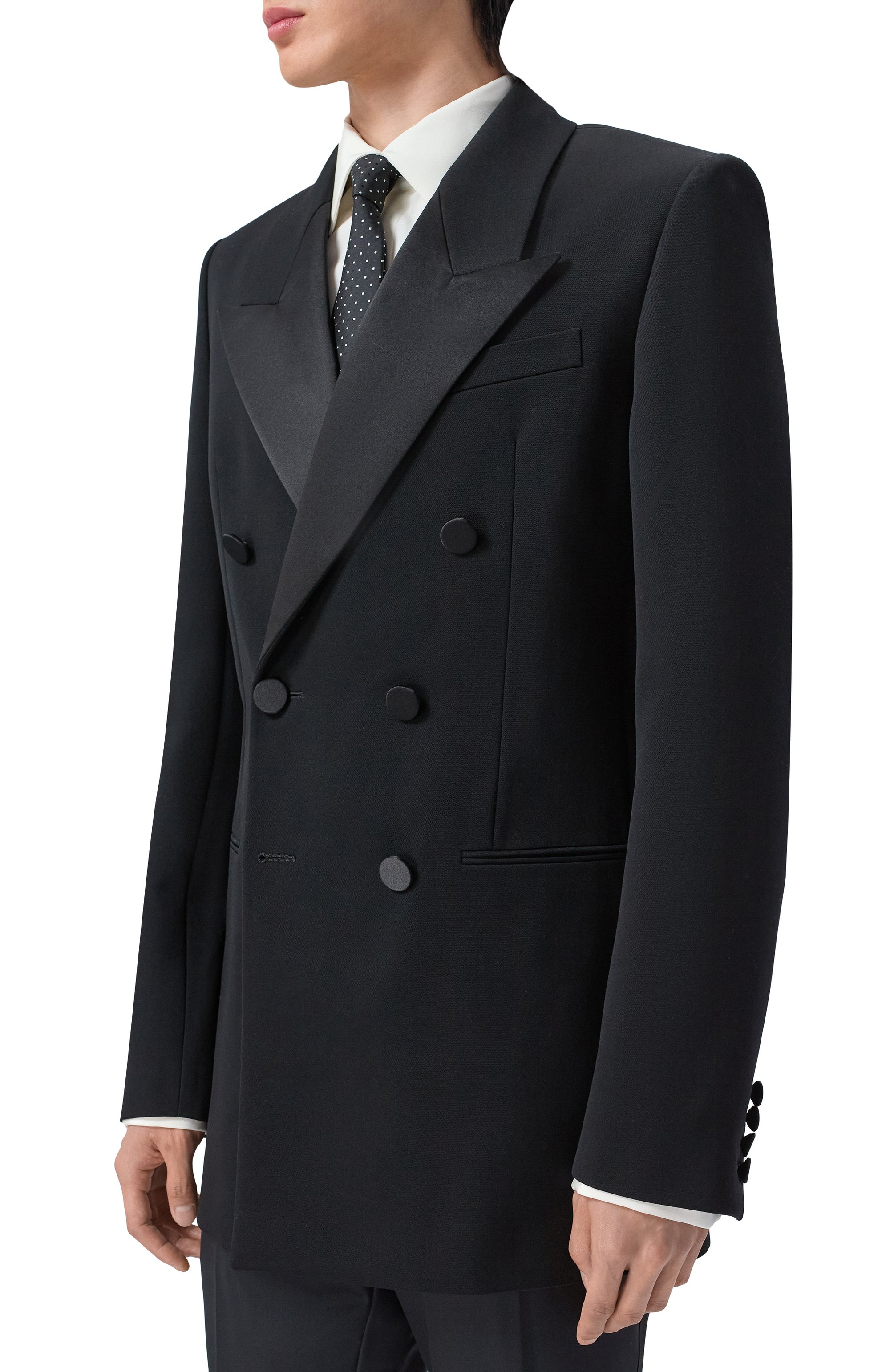 Шерстяной смокинг SAINT LAURENT черного цвета по цене 492500 руб., арт. 797220/Y7E63, фото 3 Шерстяной смокинг SAINT LAURENT, арт. 797220/Y7E63, фото 3