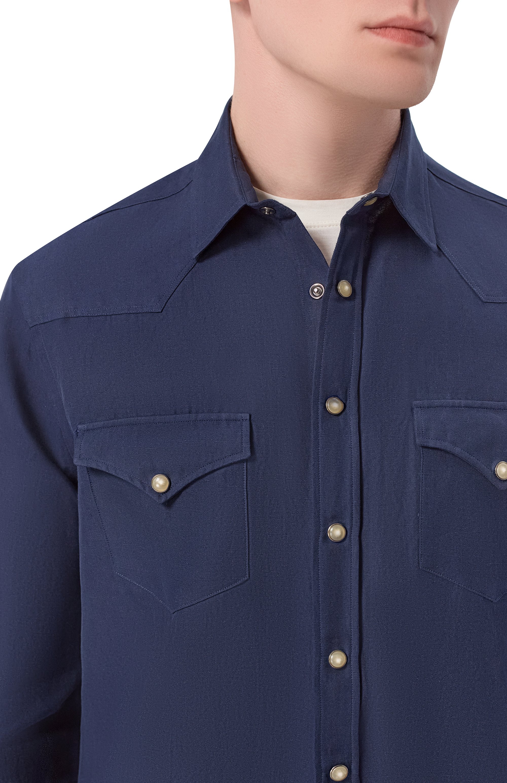 Рубашка из хлопка и льна CANALI темно-синего цвета по цене 74200 руб., арт. CSL7066/GL03744, фото 5 Рубашка из хлопка и льна CANALI, арт. CSL7066/GL03744, фото 5