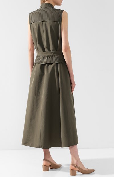 Приталенное платье-рубашка из смеси хлопка и шелка LORO PIANA хаки цвета по цене 254000 руб., арт. FAI0542, фото 4 Приталенное платье-рубашка из смеси хлопка и шелка LORO PIANA, арт. FAI0542, фото 4