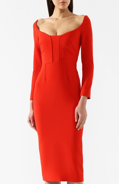 Приталенное платье-миди ROLAND MOURET красного цвета по цене 130500 руб., арт. PS19/S0510/F2196, фото 3 Приталенное платье-миди ROLAND MOURET, арт. PS19/S0510/F2196, фото 3