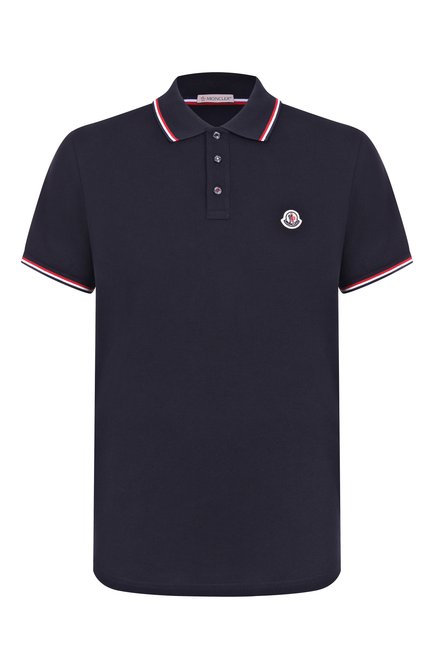 Мужское хлопковое поло MONCLER темно-синего цвета, арт. 8A00010/84556 | Фото 1 (Длина (для топов): Стандартные; Материал сплава: Проставлено; Материал внешний: Хлопок; Драгоценные камни: Проставлено; Рукава: Короткие)