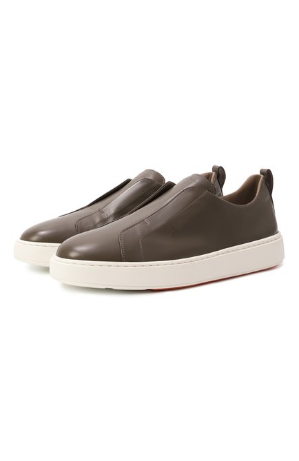 Мужские кожаные кеды SANTONI хаки цвета, арт. MBCG21995BARTMVI | Фото 1 (Материал внешний: Натуральная кожа; Материал внутренний: Натуральная кожа; Подошва: Массивная; Материал сплава: Проставлено; Драгоценные камни: Проставлено)