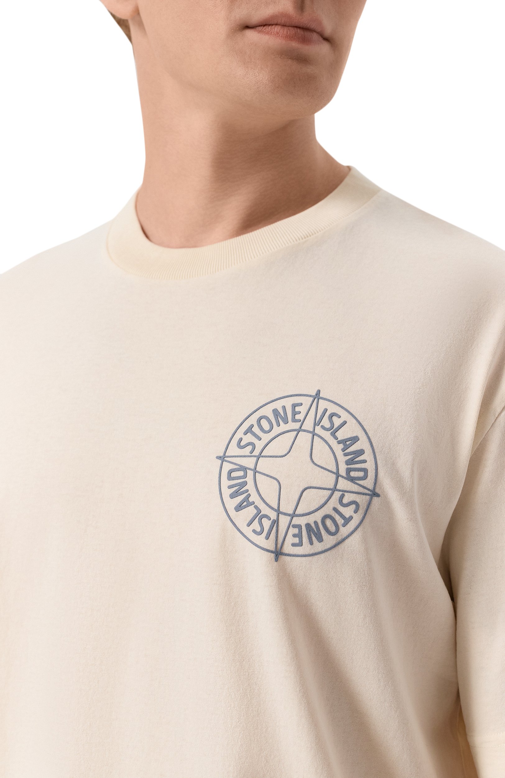 Хлопковая футболка STONE ISLAND кремового цвета по цене 29300 руб., арт. L1S152100001/S0284, фото 5 Хлопковая футболка STONE ISLAND, арт. L1S152100001/S0284, фото 5