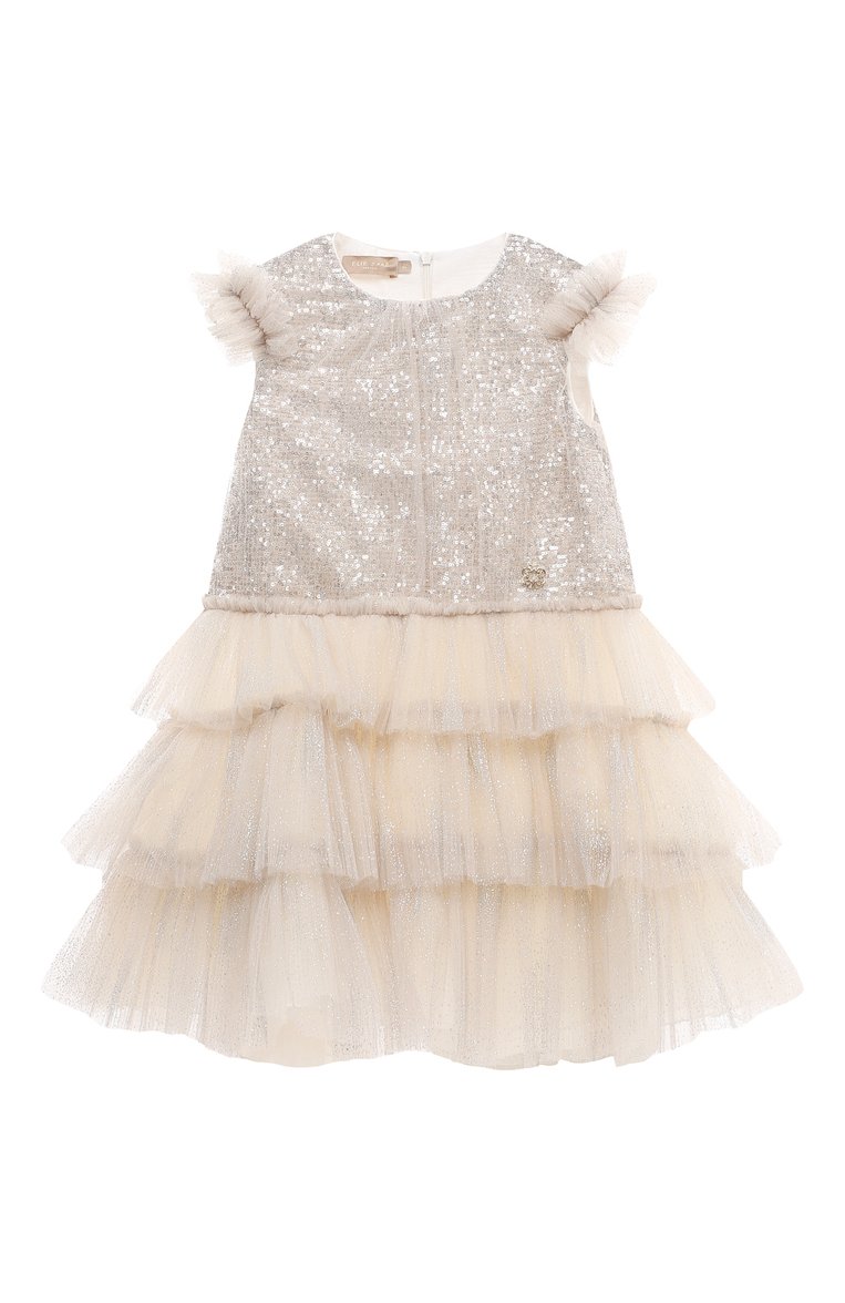 Детское платье ELIE SAAB JUNIOR светло-бежевого цвета, арт. EFAB006 LU TS0666 | Фото 1 (Материал сплава: Проставлено; Драгоценные камни: Проставлено; Материал подклада: Вискоза; Материал внешний: Синтетический материал; Случай: Вечерний)