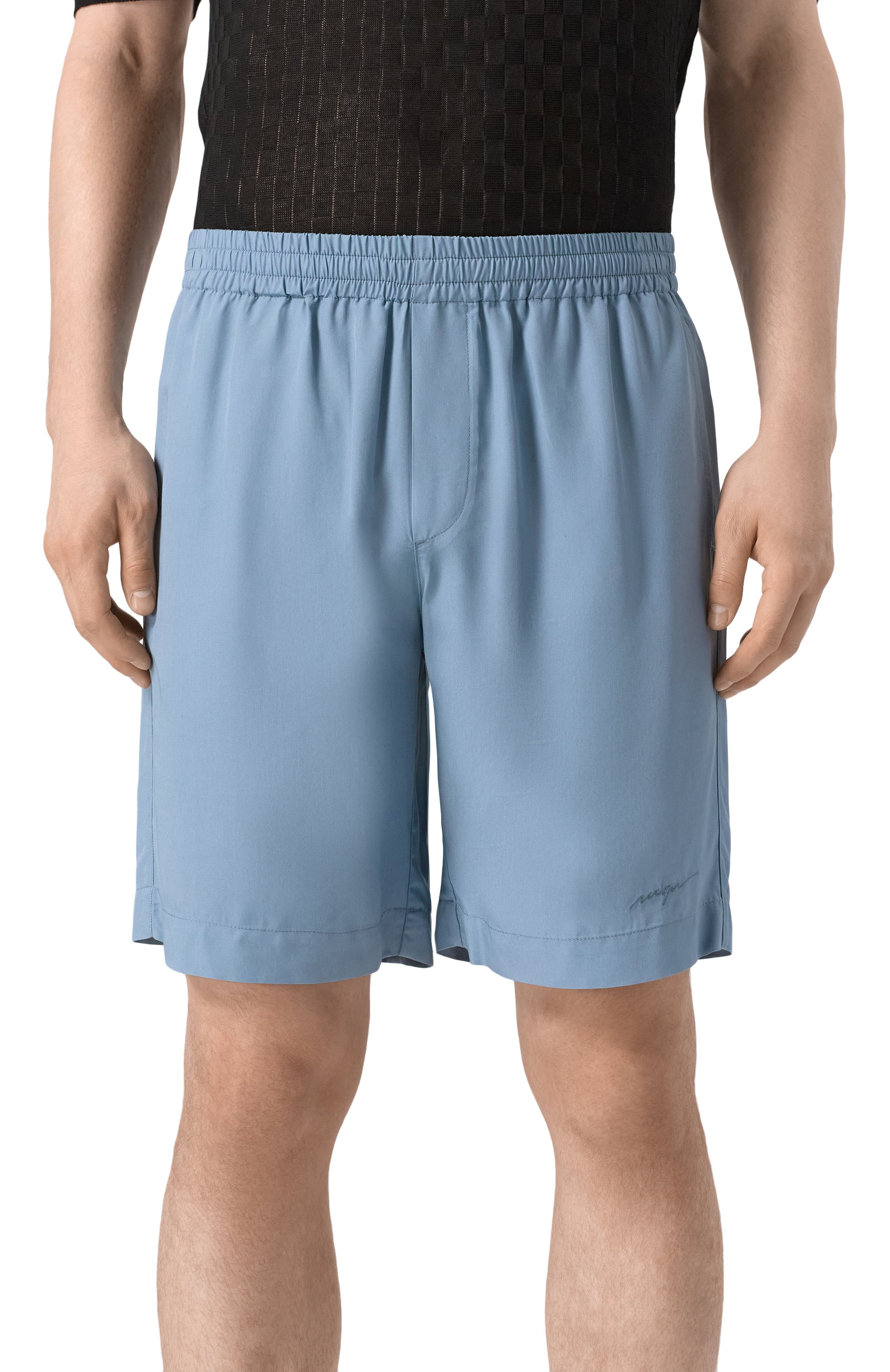 Шорты из вискозы MSGM голубого цвета по цене 25700 руб., арт. 3840MB04X/257007, фото 3 Шорты из вискозы MSGM, арт. 3840MB04X/257007, фото 3