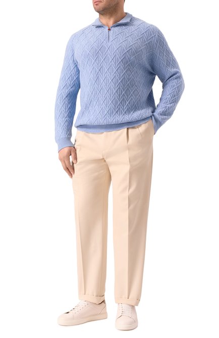 Мужской кашемировый джемпер KITON светло-голубого цвета, арт. UMK0517K68_4XL-8XL | Фото 2 (Длина (для топов): Стандартные; Материал внешний: Кашемир, Шерсть; Материал сплава: Проставлено; Драгоценные камни: Проставлено; Рукава: Длинные)