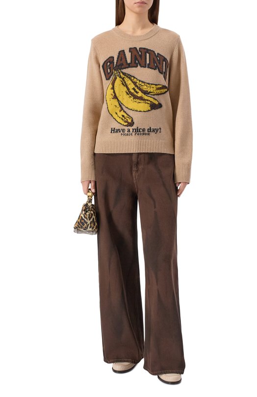 Шерстяной пуловер Ganni A1070265 Бежевый  A1070265 Фото 2