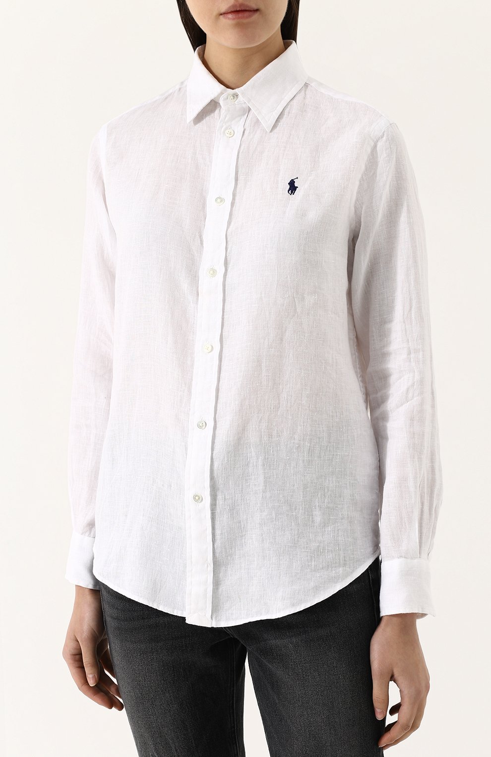 Однотонна я льняная блуза с вышитым логотипом бренда POLO RALPH LAUREN, арт. 211697461, фото 3