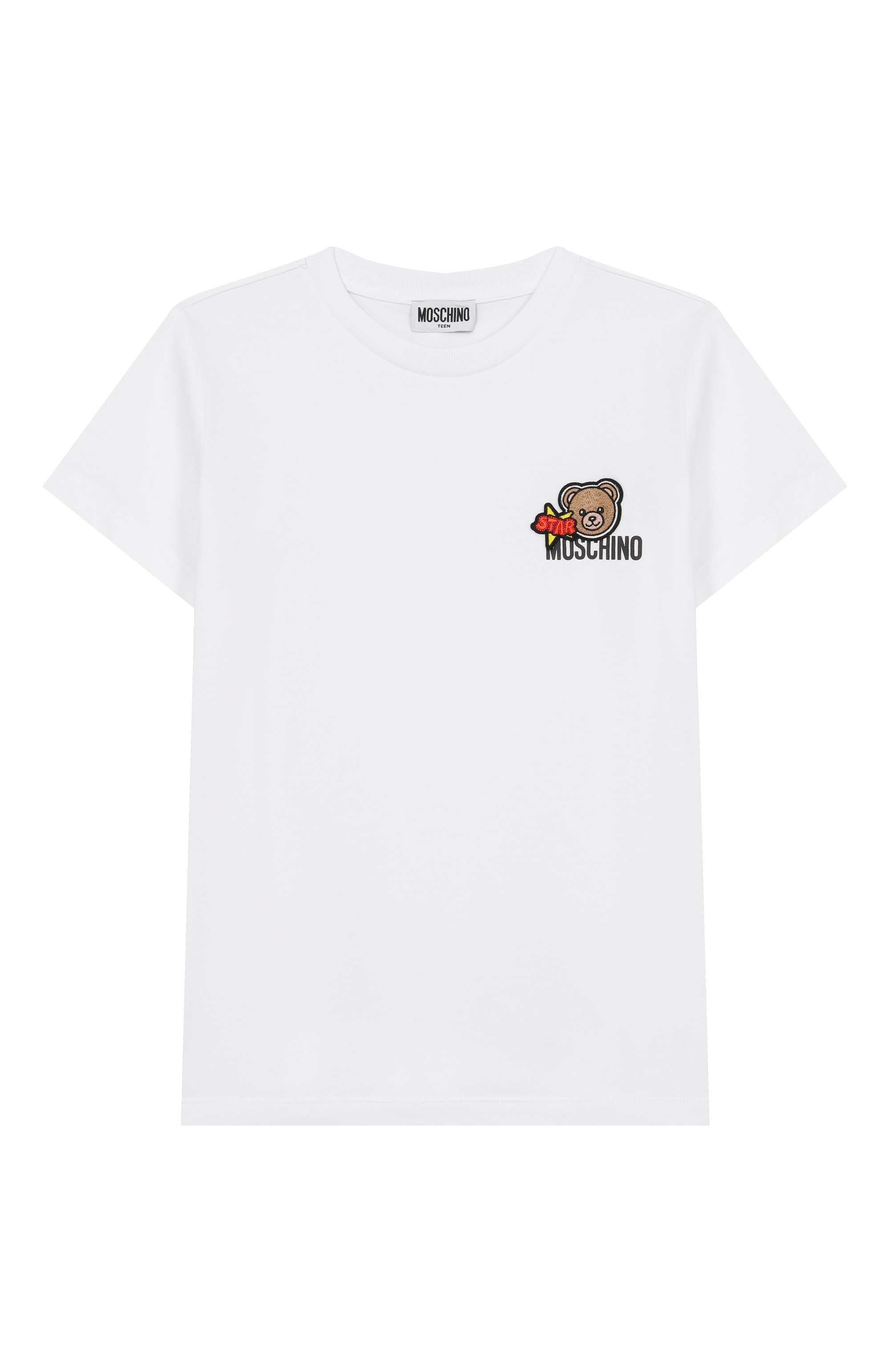 Хлопковая футболка MOSCHINO белого цвета по цене 10850 руб., арт. HTM058/LAA24, фото 1 Хлопковая футболка MOSCHINO, арт. HTM058/LAA24, фото 1