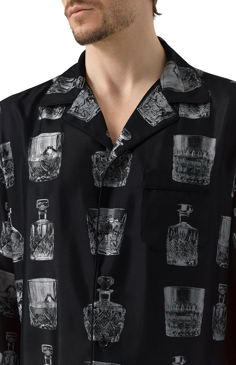 Мужская шелковая сорочка DOLCE & GABBANA черного цвета, арт. G5IF1T/HI1V0 | Фото 5 (Длина (для топов): Стандартные; Материал сплава: Проставлено; Рукава: Длинные; Материал внешний: Шелк; Драгоценные камни: Проставлено; Кросс-КТ: домашняя одежда)