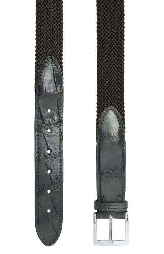 Ремень с отделкой из кожи крокодила Kiton USC4336N0134002/90-120 Зелёный  USC4336N0134002/90-120 Фото 3