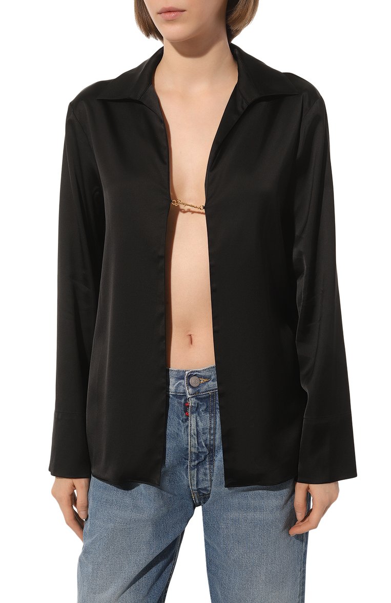 Женская атласная блузка JACQUEMUS черного цвета, арт. 22E213SH103/1000BLACK | Фото 3 (Материал внешний: Вискоза; Рукава: Длинные; Длина (для топов): Стандартные; Стили: Романтичный; Женское Кросс-КТ: Блуза-одежда; Принт: Без принта; Нос: Не проставлено; Региональные ограничения белый список (Axapta Mercury): Не проставлено)