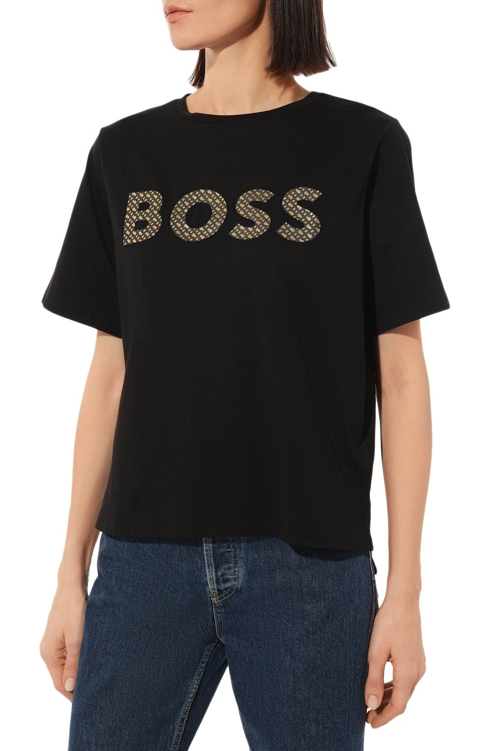 Хлопковая футболка BOSS черного цвета по цене 6720 руб., арт. 50485238, фото 3 Хлопковая футболка BOSS, арт. 50485238, фото 3