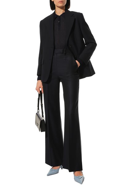 Шерстяные брюки PRADA темно-синего цвета по цене 120000 руб., арт. P237G-10GK-F0008-221, фото 2 Шерстяные брюки PRADA, арт. P237G-10GK-F0008-221, фото 2
