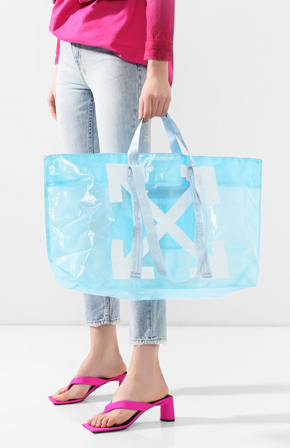 Сумка-тоут OFF-WHITE голубого цвета по цене 29500 руб., арт. 0WNA094R20H07071B301, фото 2 Сумка-тоут OFF-WHITE, арт. 0WNA094R20H07071B301, фото 2