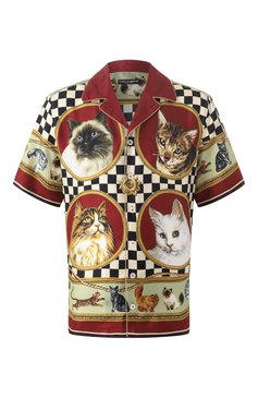 Мужская шелковая рубашка DOLCE & GABBANA разноцветного цвета, арт. G5LH3T/HI1VV | Фото 1 (Драгоценные камни: Проставлено; Длина (для топов): Стандартные; Материал внешний: Шелк; Материал сплава: Проставлено; Рукава: Короткие; Воротник: Отложной; Случай: Повседневный; Принт: С принтом; Стили: Кэжуэл)