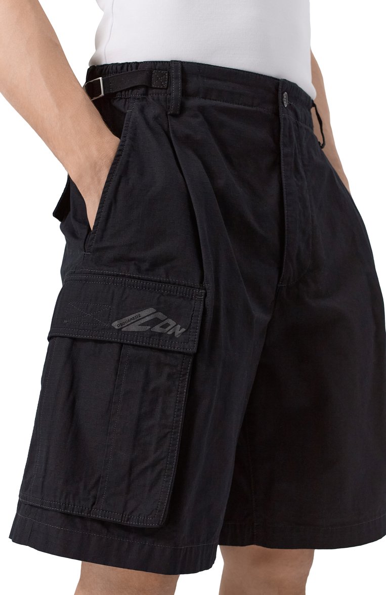 Мужские хлопковые шорты icon DSQUARED2 черного цвета, арт. S79MU0074/D35224 | Фото 5 (Длина Шорты М: Ниже колена; Случай: Повседневный; Стили: Кэжуэл; Принт: Без принта; Материал внешний: Хлопок)