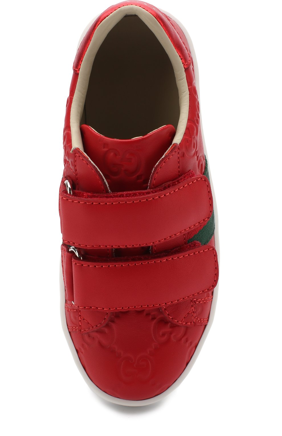 Кожаные кеды с тиснением и застежками велькро GUCCI, арт. 455448/DF720, фото 4