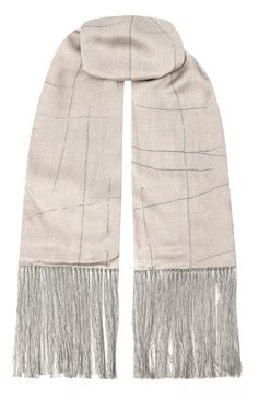 Женский шелковый шарф GIORGIO ARMANI светло-серого цвета, арт. GW001026/AF15289 | Фото 1 (Материал сплава: Проставлено; Материал: Шелк, Текстиль; Нос: Не проставлено)