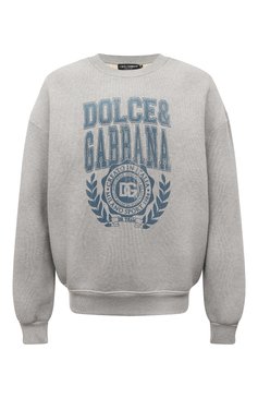 Мужской хлопковый свитшот DOLCE & GABBANA серого цвета, арт. G9ZN2T/HU7N0 | Фото 1 (Рукава: Длинные; Длина (для топов): Стандартные; Принт: С принтом; Мужское Кросс-КТ: свитшот-одежда; Материал сплава: Проставлено; Материал внешний: Хлопок; Драгоценные камни: Проставлено; Стили: Кэжуэл)