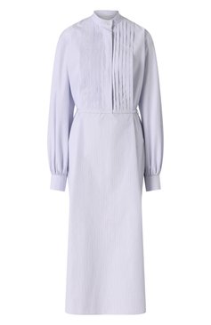 Женское хлопковое платье JIL SANDER голубого цвета, арт. J04CT0108-J45178 | Фото 1 (Длина Ж (юбки, платья, шорты): Миди; Материал внешний: Хлопок; Рукава: Длинные; Женское Кросс-КТ: Платье-одежда; Случай: Повседневный; Стили: Кэжуэл)