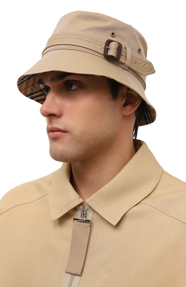 Мужская хлопковая панама BURBERRY бежевого цвета, арт. 8057391 | Фото 2 (Материал сплава: Проставлено; Материал: Текстиль, Хлопок; Нос: Не проставлено)