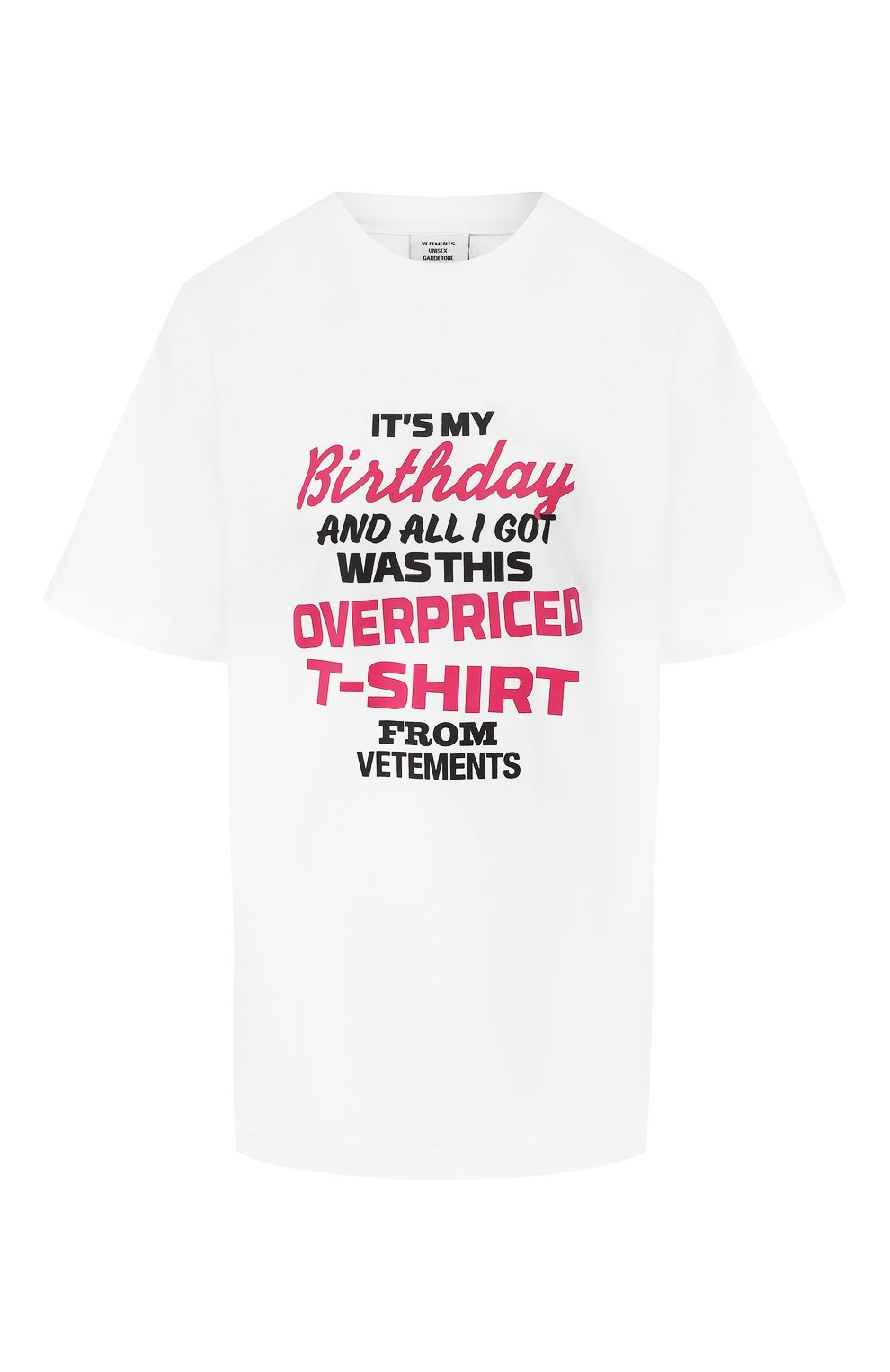 Хлопковая футболка VETEMENTS белого цвета по цене 38750 руб., арт. UAH20TR616/W, фото 1 Хлопковая футболка VETEMENTS, арт. UAH20TR616/W, фото 1