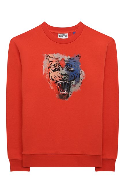 Детский хлопковый свитшот MARCELO BURLON KIDS OF MILAN красного цвета, арт. CBBA001S22FLE008 | Фото 1 (Рукава: Длинные; Материал внешний: Хлопок; Мальчики Кросс-КТ: Свитшот-одежда; Драгоценные камни: Проставлено; Материал сплава: Проставлено; Нос: Не проставлено)