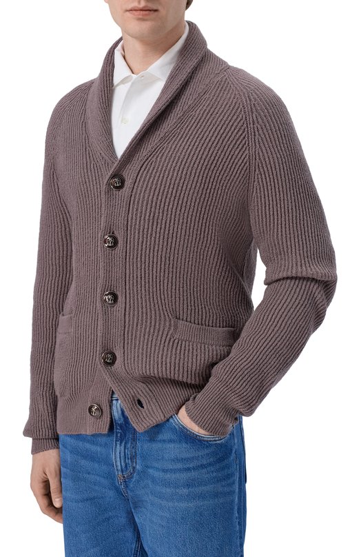 Хлопковый кардиган Brunello Cucinelli MNI708606 Коричневый  MNI708606 Фото 3