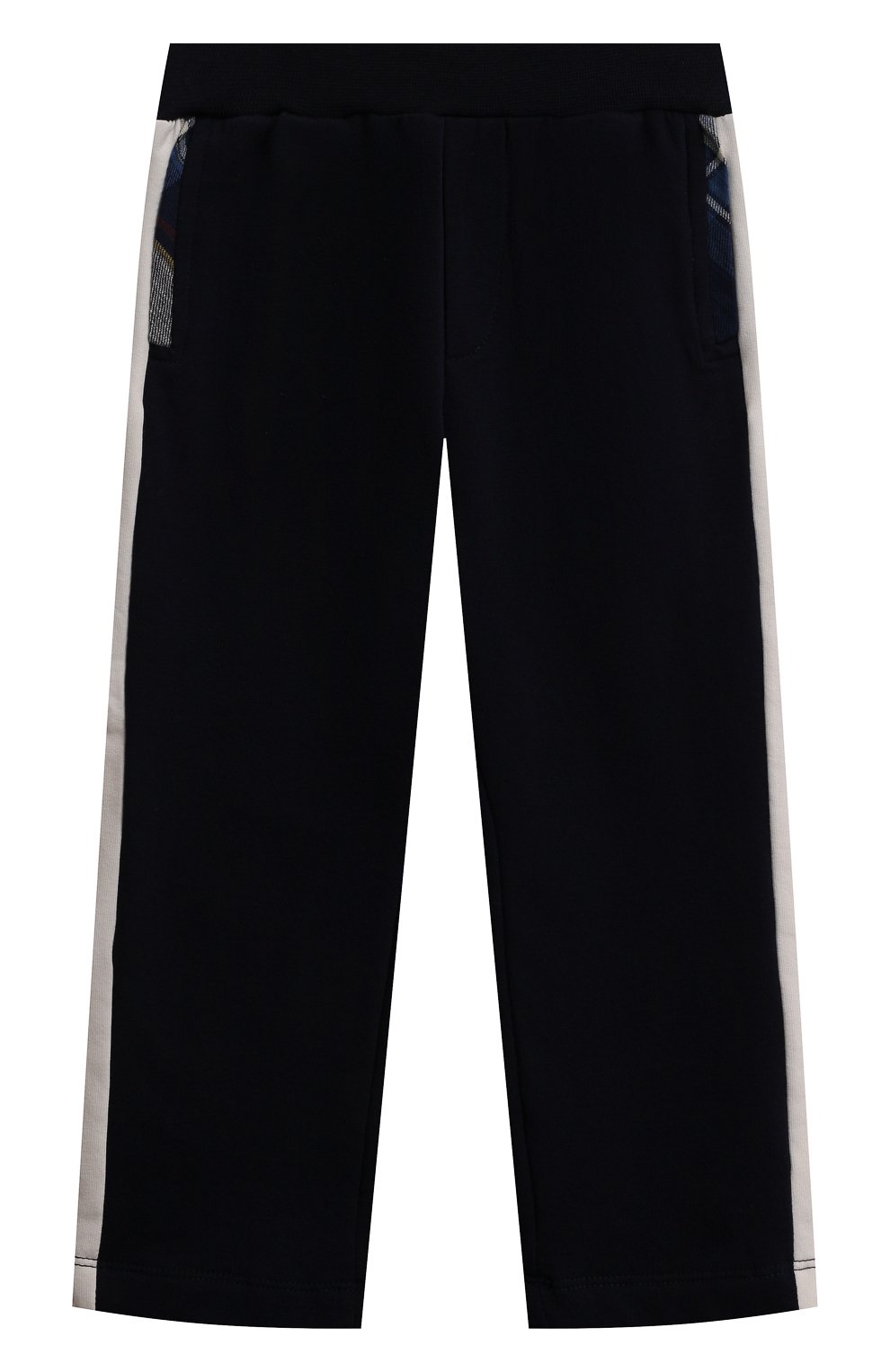 Хлопковые брюки MONNALISA темно-синего цвета по цене 8050 руб., арт. 28D403, фото 1 Хлопковые брюки MONNALISA, арт. 28D403, фото 1