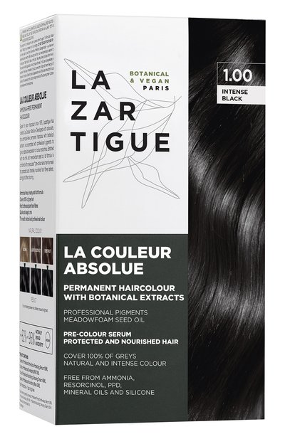 Женского перманентная безаммиачная краска для волос абсолютный цвет, оттенок интенсивный черный 1.00 (15+70+48+20ml) LAZARTIGUE, арт. 10L01809B