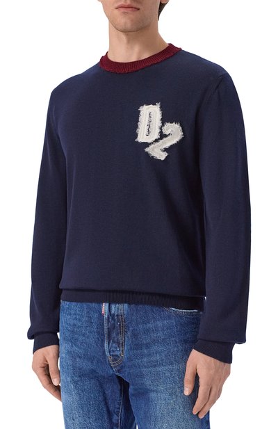 Шерстяной джемпер DSQUARED2 темно-синего цвета по цене 59350 руб., арт. S74HA1641/D13235, фото 3 Шерстяной джемпер DSQUARED2, арт. S74HA1641/D13235, фото 3
