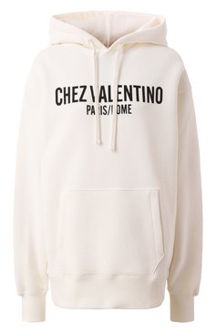 Женский хлопковое худи VALENTINO молочного цвета, арт. 6B3MF24D960 | Фото 1 (Длина (для топов): Стандартные; Материал сплава: Проставлено; Рукава: Длинные; Драгоценные камни: Проставлено; Стили: Кэжуэл; Женское Кросс-КТ: Худи-одежда; Материал внешний: Хлопок)